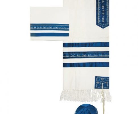Yair Emanuel Blue Stripes Embroidered Cotton Tallit Set with Kippah 20″ W X 75″ L Review