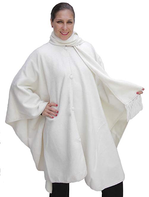 Alpaca Wool Cape Cloak with matching Scarf, Ivory