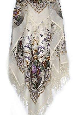 Pavlovoposadskiy Platok Women’s Russian Wool Shawl With Wool Fringes 58×58″ Off White Review