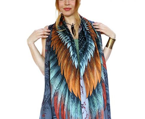 Hand Painted & Printed SPARK Fire Red & Copper Bird Feathers Women’s Scarf Shawl Review
