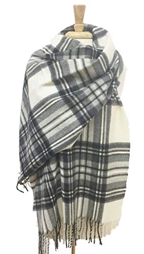 Women's Stole / Shawl - Merino Lambswool Wrap - Tartan Dress Grey Stewart