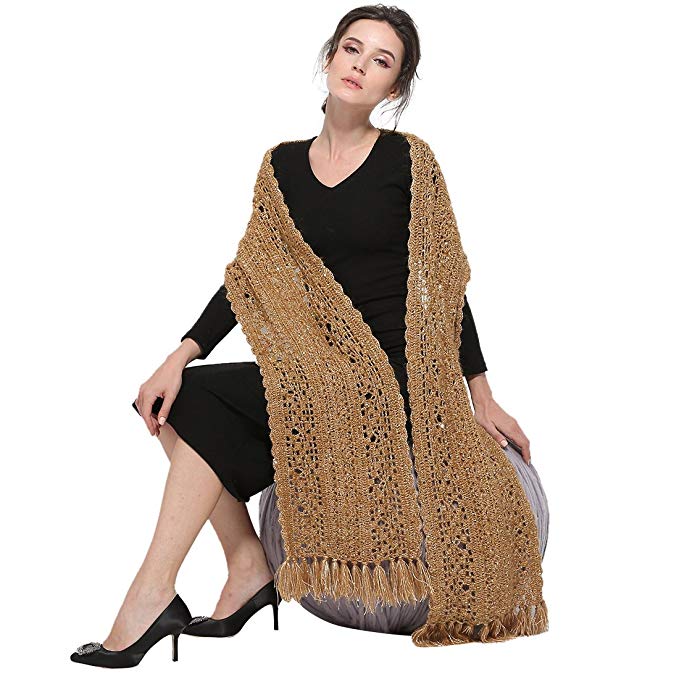 ZORJAR 100% Handmade PURE Wool (Mohair) Glitter Crochet Knit Winter Scarf Warmer Wrap