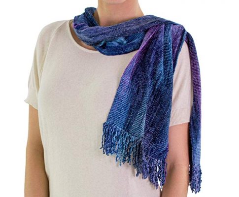 NOVICA Blue Bamboo Chenille And Cotton Scarf, ‘Sapphire Dreamer’ Review