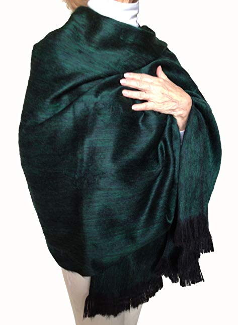 Super Soft Baby Alpaca Wool Reversible Shawl Wrap Cape Dark Kelly Green Color