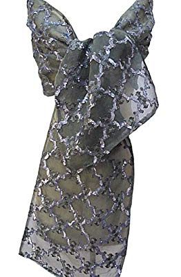 “Sequin Trellis” Embroidered Sheer Silk Scarf Stole Shawl Wrap Table Runner Grey Review