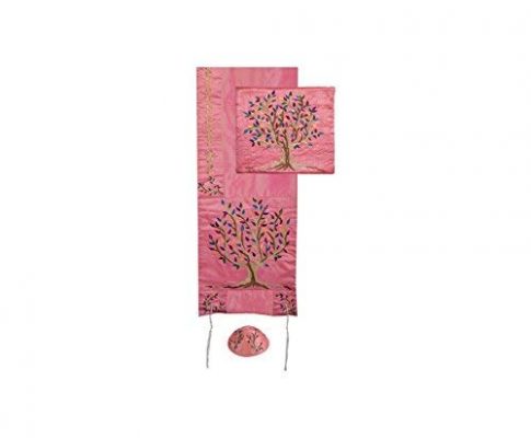 Yair Emanuel Tree of Life Design Embroidered Raw Silk Pink Tallit Set Review