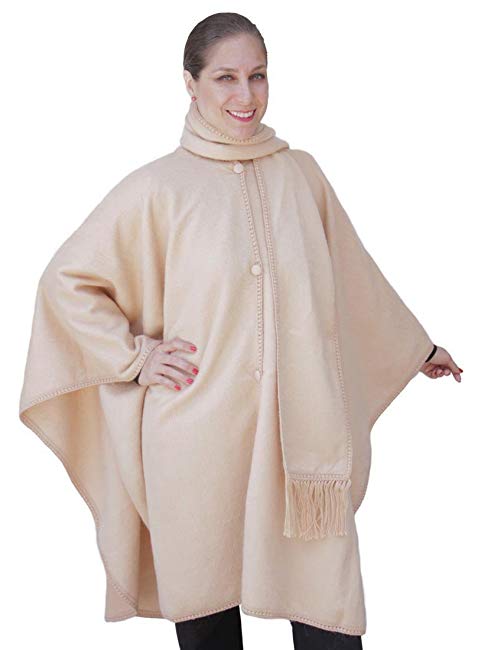 Alpaca Wool Cape Cloak with matching Scarf, Beige