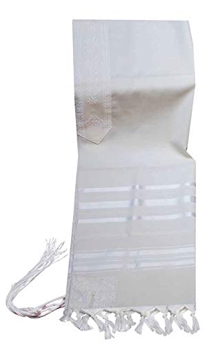 Talitnia Traditional Wool Tallit in White and White Stripes