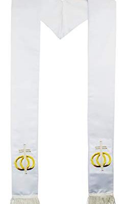 Deluxe Fringe White Satin Minister Clergy Stole embroidered Gold Wedding Rings Review