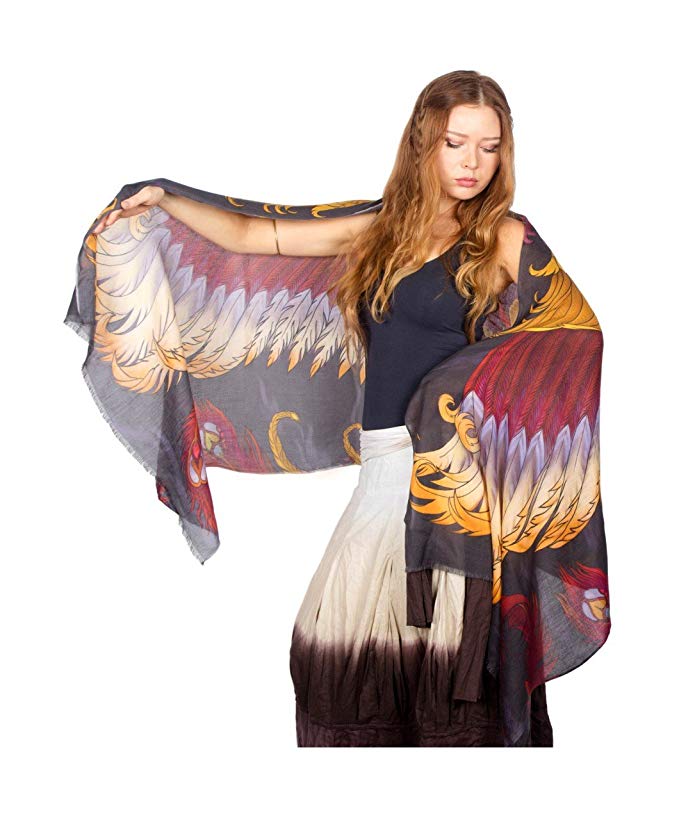 Phoenix Fantasy Hand Painted Scarf Bird Wing Evening Shawl Wrap