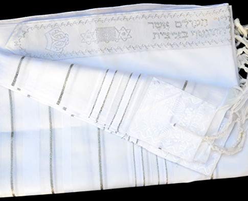 Kosher Tallit Prayer Shawl Acrylic 55×74″/140x190cm White Color&silver Stripe Review