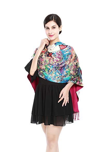 YangtzeStore Women's Luxurious Extra Heavy Silk Shawl Wrap Scarf Floral Print