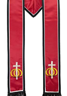 Wedding Rings Deluxe Red and Black Double Trimmed Satin Clergy Stole with Fringe Review