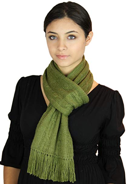 READY TO SHIP - Handmade Lightweight Alpaca and Wool Cable Scarf (Olive)