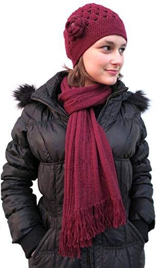 Handmade Alpaca Scarf and Hat Set for TEENS - Vintage Burgundy (Ships from FRANCE)