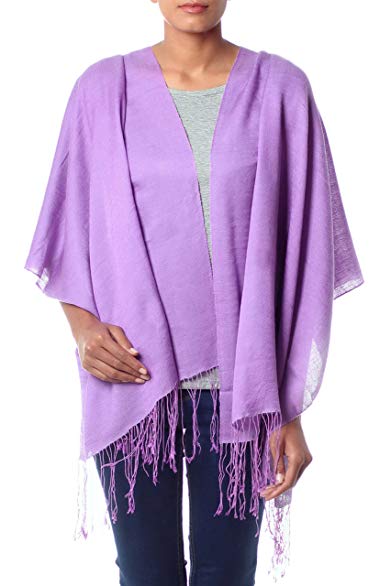 NOVICA Purple Silk Wool Wrap Shawl, 'Lavender Orchid'