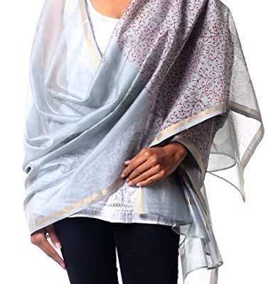 NOVICA White Grey and Pink Cotton and Silk Blend Shawl, ‘Fortune’s Elegance’ Review