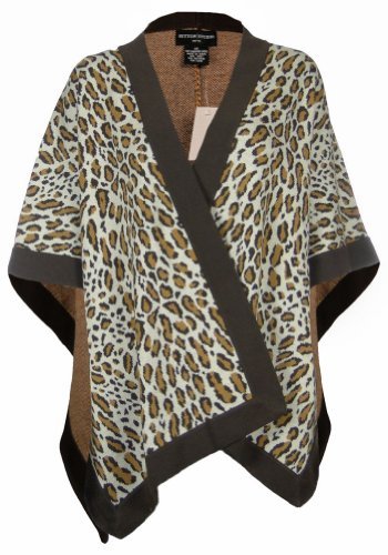 Sutton Studio Womens Merino Wool Leopard Poncho Wrap Misses