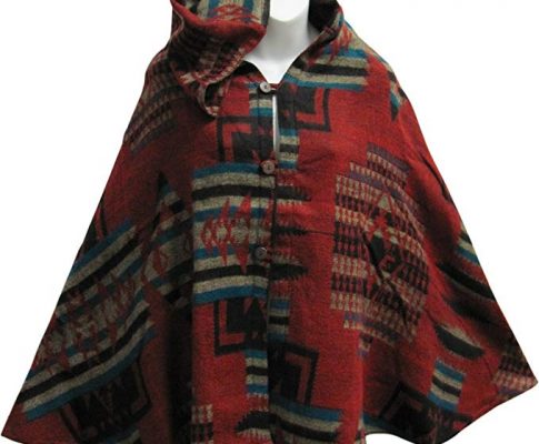Women’s Geometric Print Wool Blend Pashmina Buttoned Fashion Poncho Hoodie #17 Review