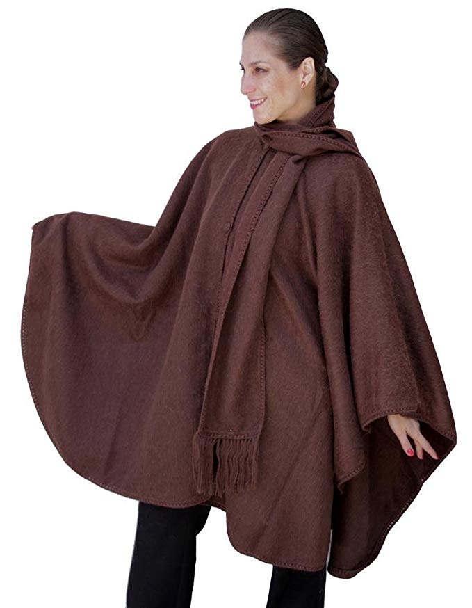 Alpaca Wool Cape Cloak with matching Scarf, Brown
