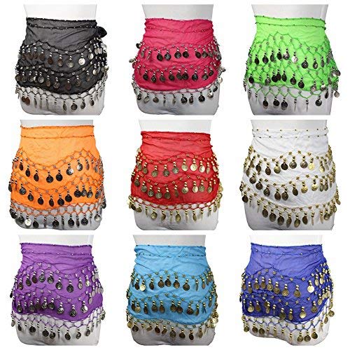 REINDEAR 20 Pcs Belly Dance Skirt Scarf Hip Wrap Belt Wholesale Low Price Voile Coins US Seller