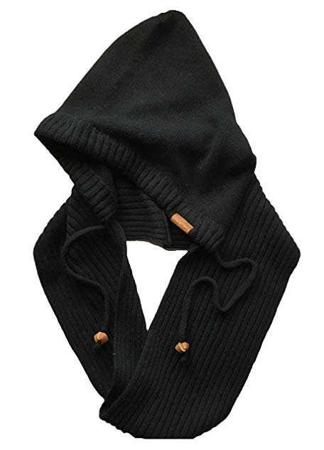 Laura Alison Women's Wool Silk Hooded Infinity Scarf, Black