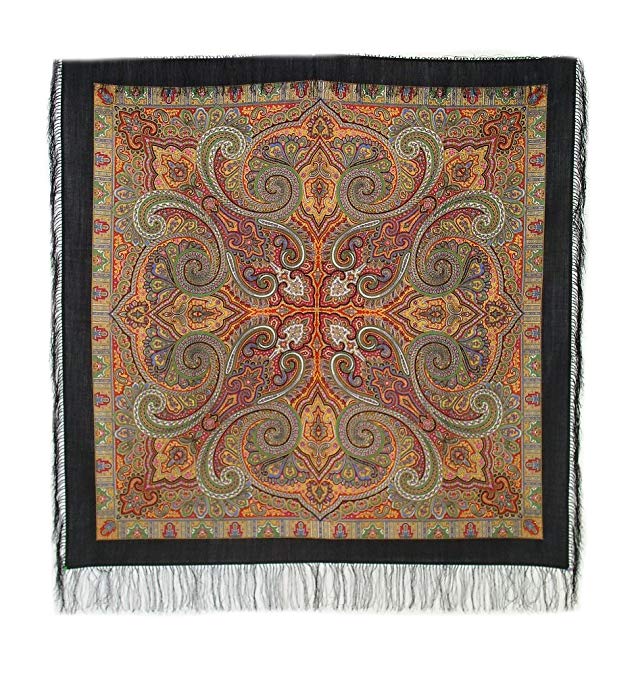 Large Russian Woolen Shawl #81418 (silk fringe)