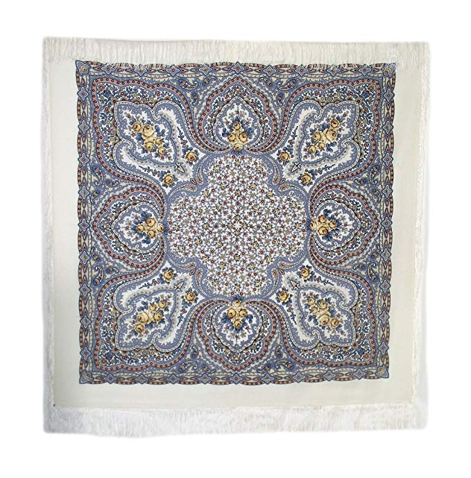 Lilac Fairy 100% Wool Russian Shawl with Silk Fringe 57.5х57.5'' (146x146 cm) White