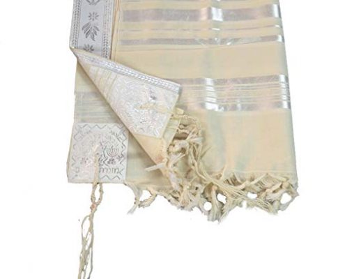 Jewish White/White/Silver Tallit/Tallis Wool Prayer Shawl 51″ x 71″ Review