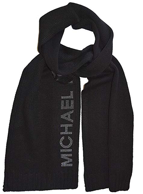 Michael Kors Black Knitted Scarf with Silver Studded Logo One Size
