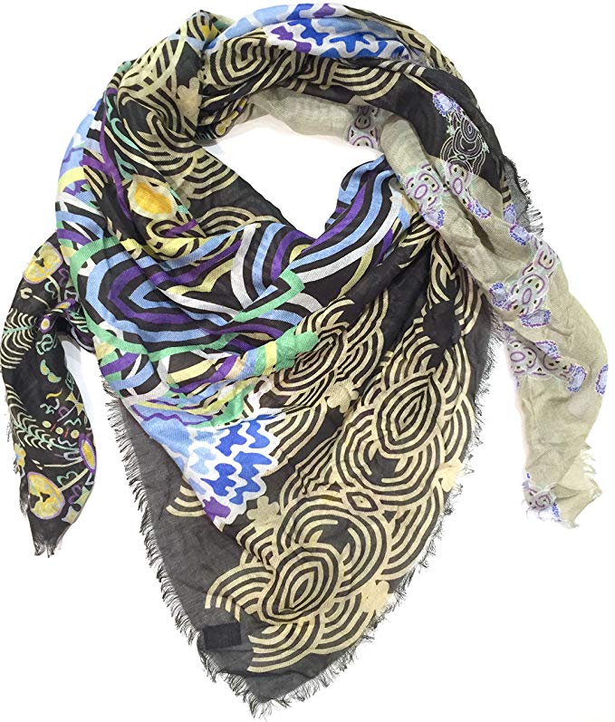 Marina Makaron Designer Limited Edition Cashmere Blend Square Scarf Oriental Black Made In Italy